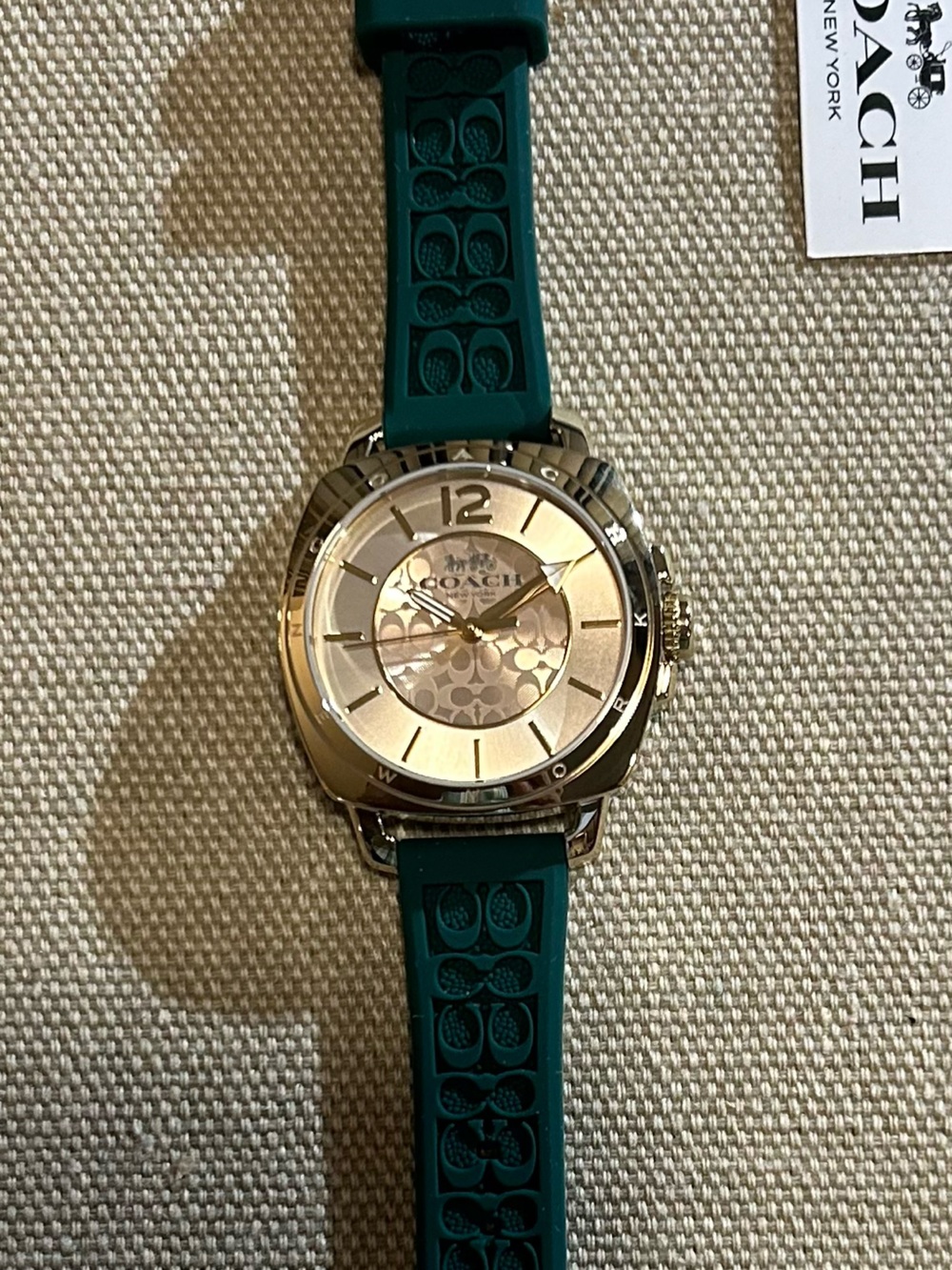 Coach Boyfriend Watch With 34mm Golden Face & Green Rubber Strap - Picture 11 of 12
